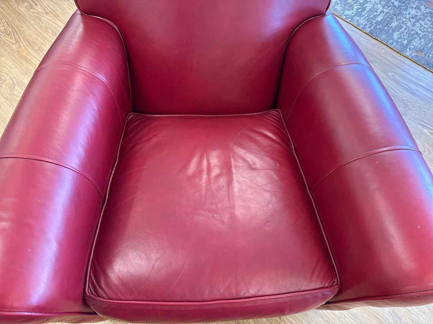 Ethan Allen Crimson Leather Arm Chair & Ottoman