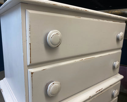 Ivory Distressed 5 Drawer Chest on Chest