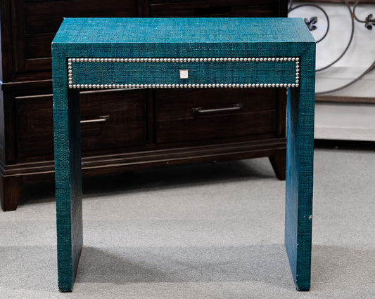 Curate Home Collection Teal Linen Wrapped Side Table
