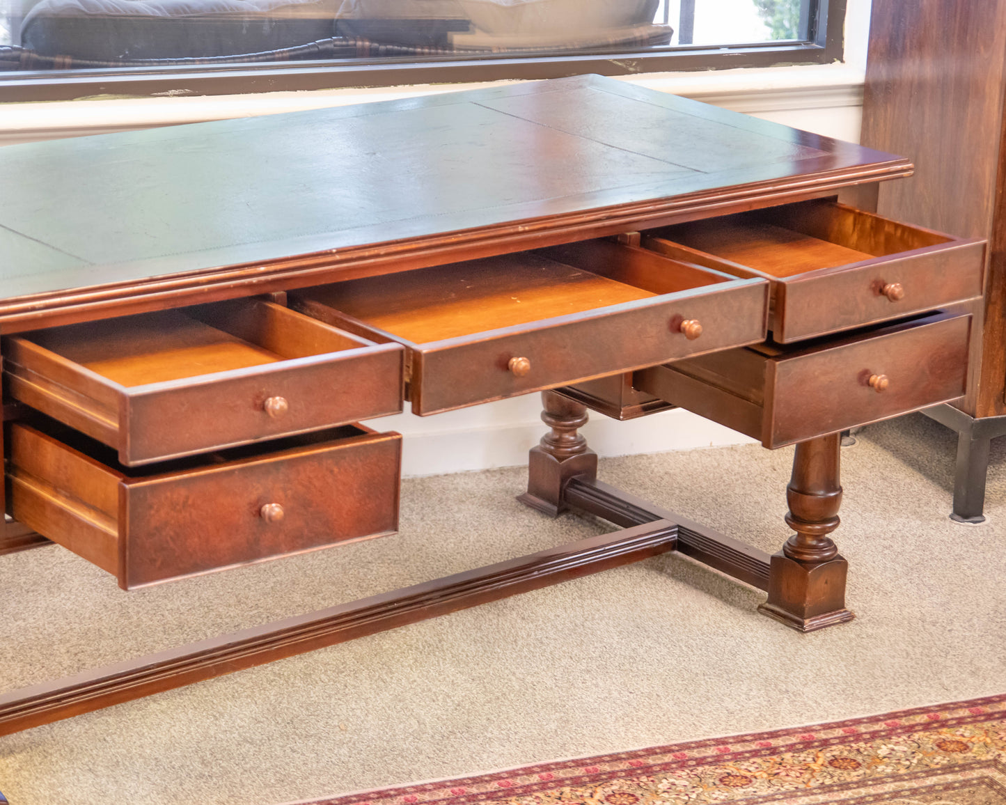 Southcone .Mahogany 5 drawer Executive  Desk with Leather Inlay Top