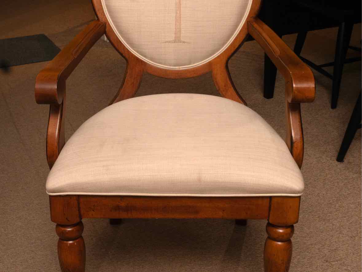 Tommy Bahama Style Dining Table & 8 Chair Set with Palm Tree Linen Upholstery