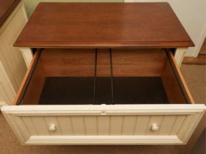 Cream Finish 2 Drawer File Cabinet with Cherry Top