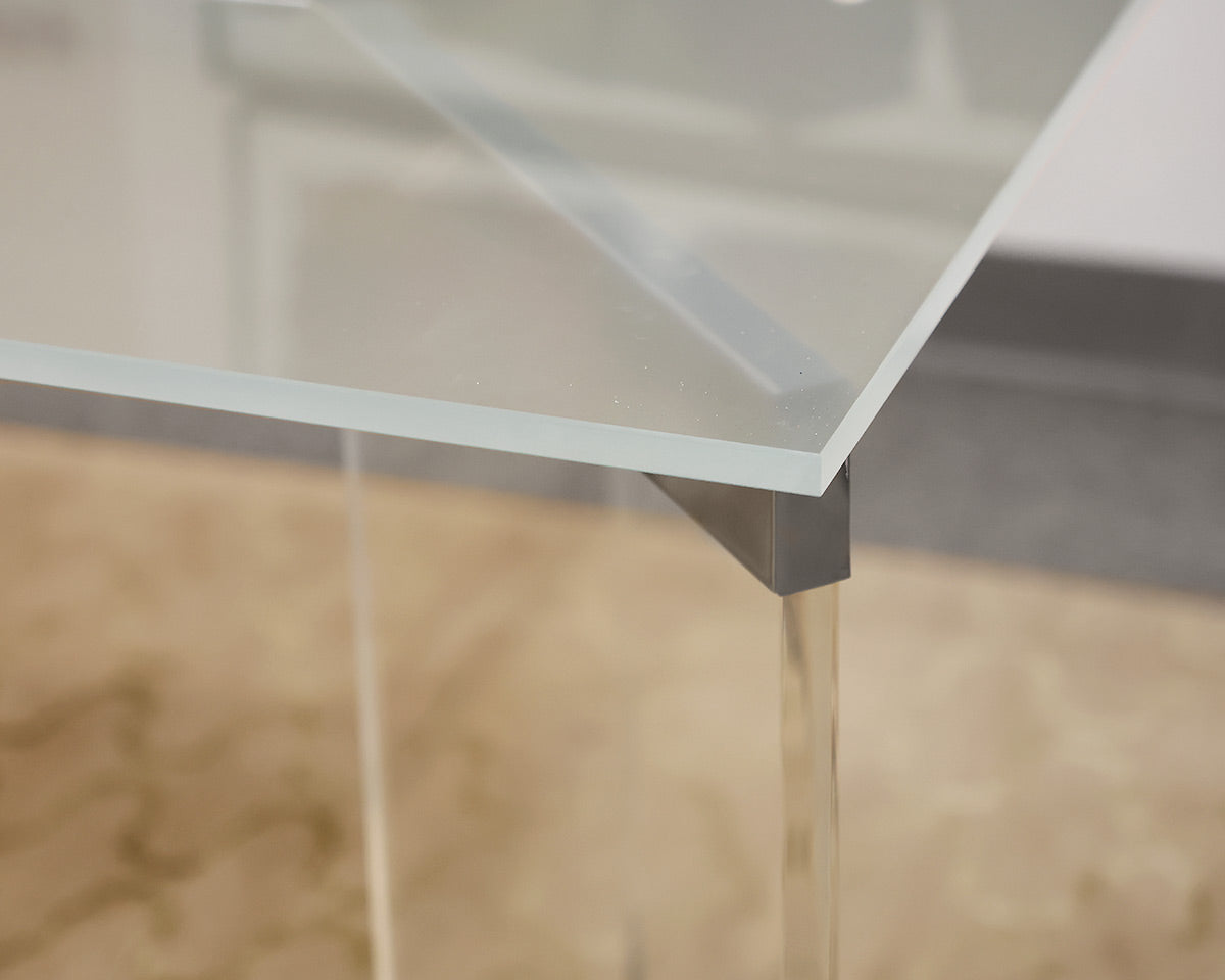 Ligne Roset Chrome Dining Table with Frosted Glass Top.