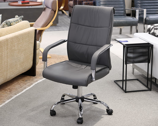 Office Chair in Grey Faux Leather & Chrome