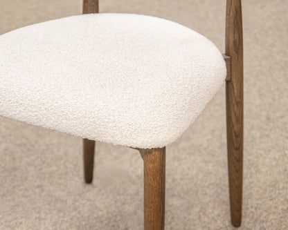 Restoration Hardware Set of 6 Arno Fabric Dining Chairs in Sand/Brown Oak Brass