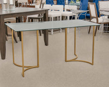 West Elm Rectangular Glass Top Dining Table on Brass Finish Base