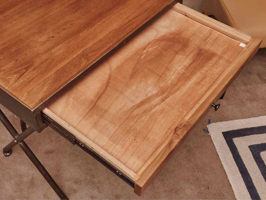 Ash Top 1 Drawer Iron Legs Writing  Desk