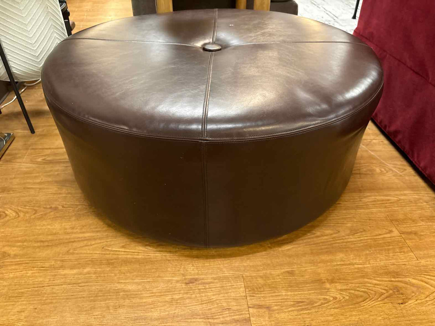 Round Dark Chocolate Leather Ottoman