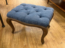 Ethan Allen Tufted Blue Striped Ottoman