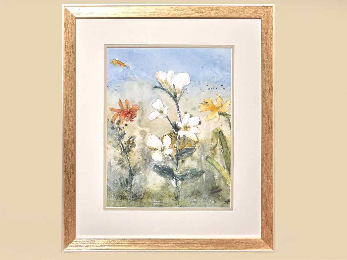 'Summer Wildflower II Gold & Chrome Frame Double Matt Watercolor Print