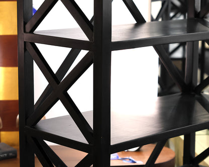 Black Etagere with Crisscross Side Detail and Top Finials