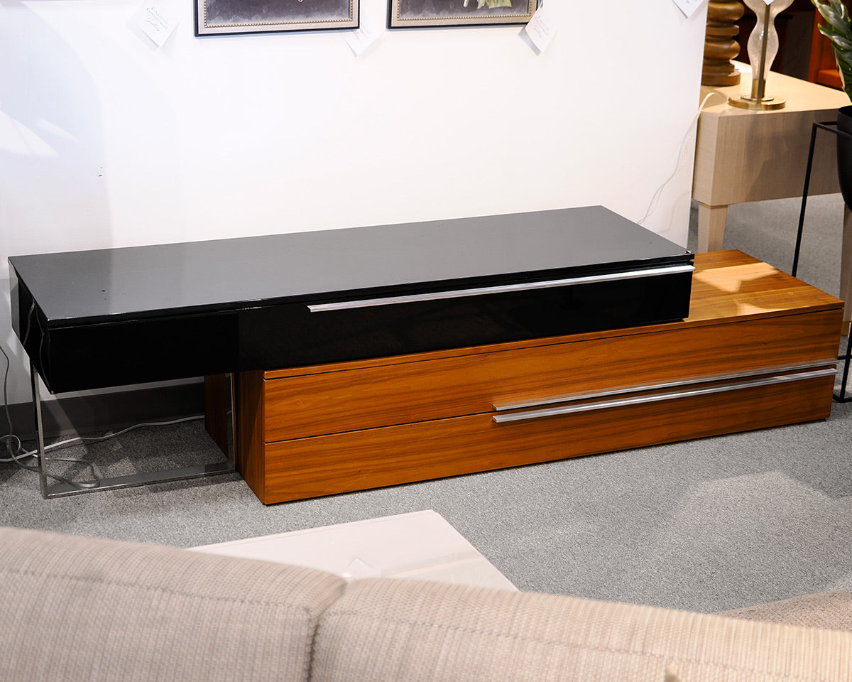 Contemporary Black Lacquer and Walnut Nesting Media Console