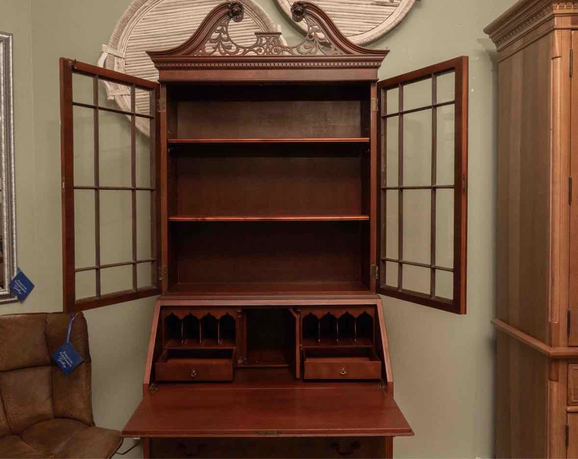 Cherry 2 Glass Door 4 Drawer Secretary Desk