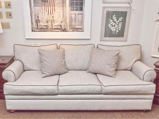 Braxton Culler Light Gray With Piping 3 Cushion 2 Toss Pillows  Sofa
