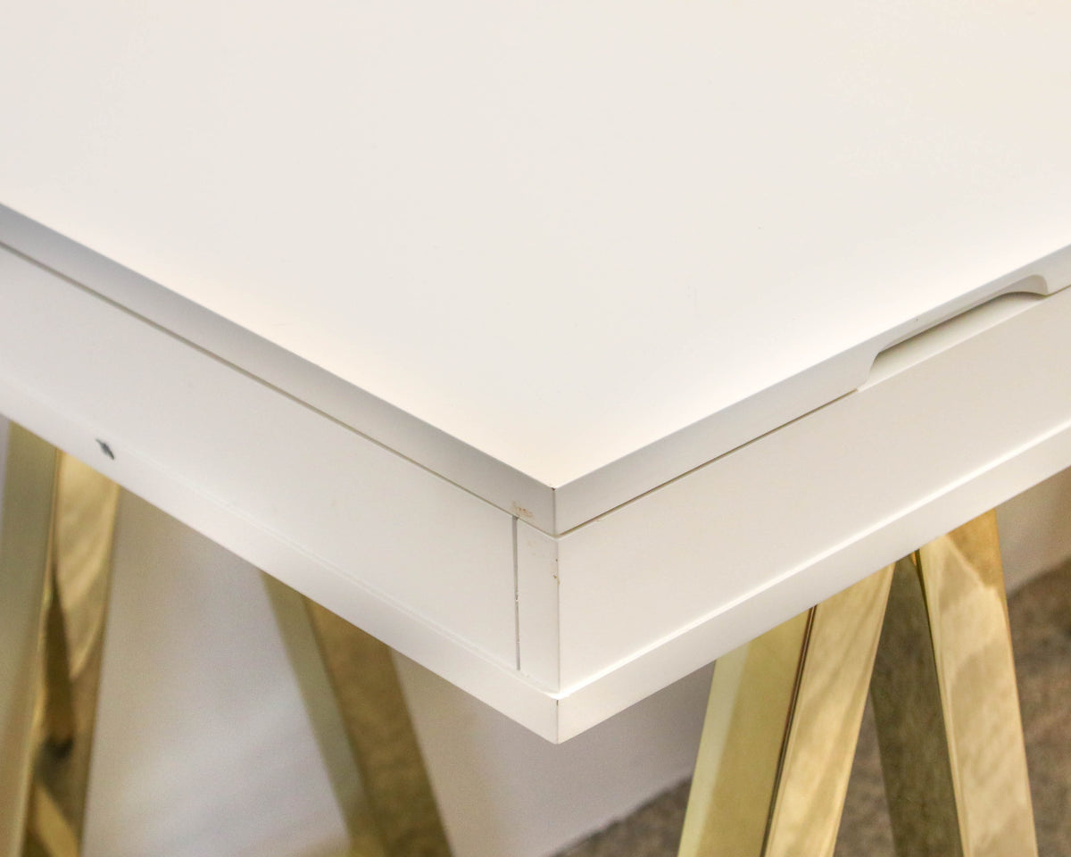 Pottery Barn Desk in White with Signiture Gold Trestle Legs