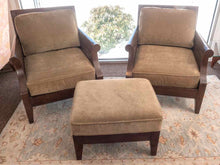 Pair of Pottery Barn Espresso Finish Cain Back  Arm Chair with Ottoman