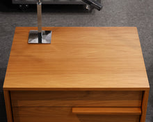 Pair of Contemporary Teak 2-Drawer Nightstands with Nickel Gooseneck Lamps