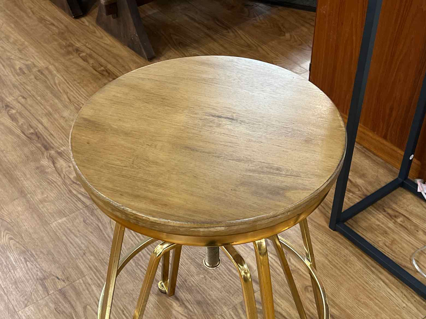 Pair of Wood & Brass Bar Stools