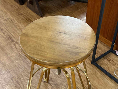 Pair of Wood & Brass Bar Stools
