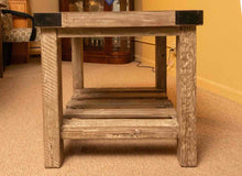 Stone Top Grey Wash Finish Side Table with Plank Wood Shelf