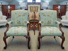 Pair of Custom Carved Mahogany Framed Arm Chairs