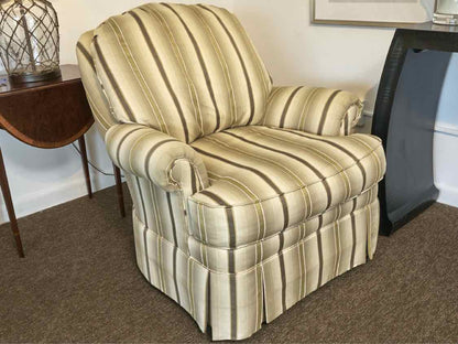 Ethan Allen 'Charlotte'  In Earth Tones Stripe Skirted Swivel  Chair