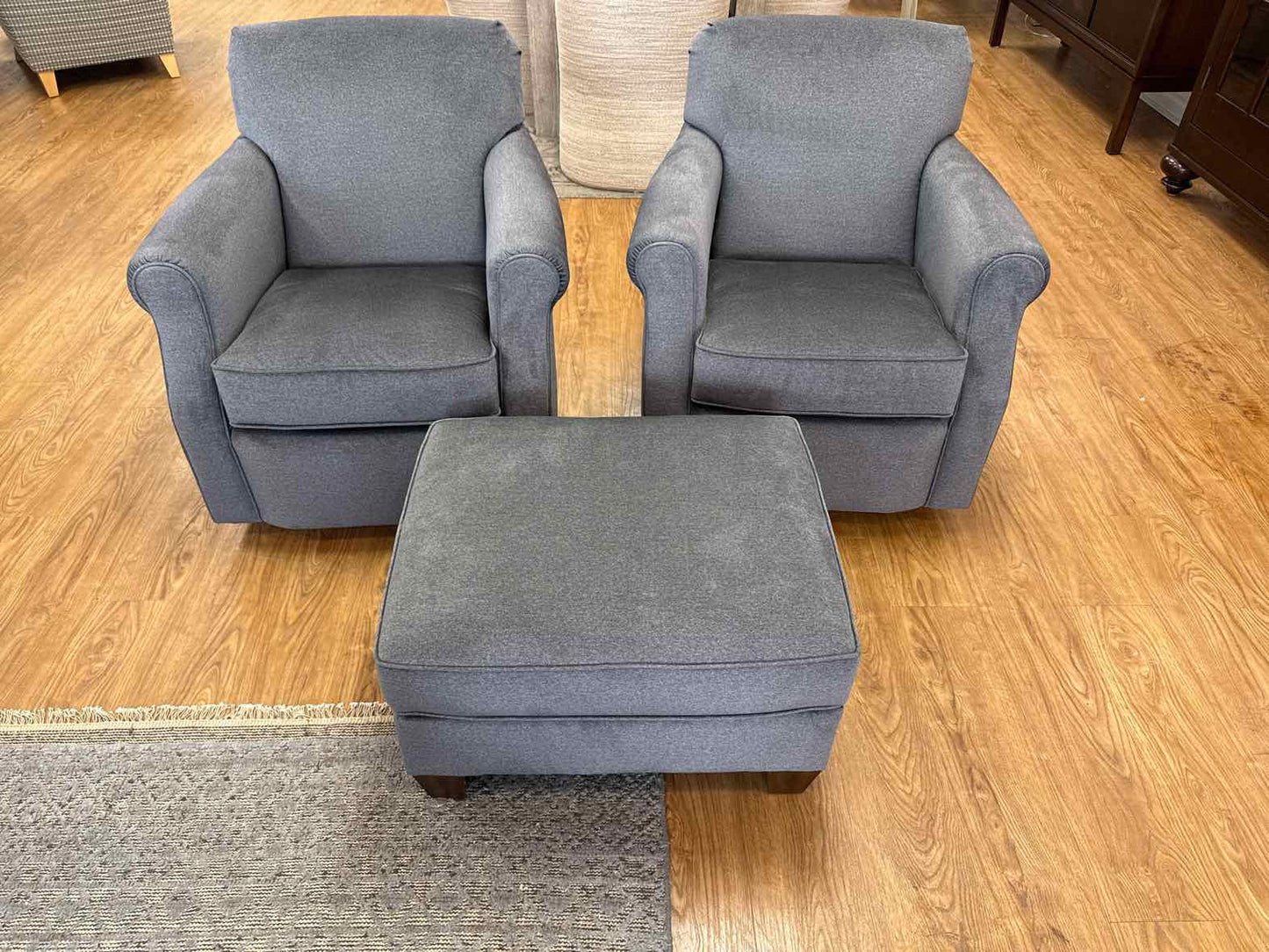 Flexsteel Pair of Charcoal Swivel Chairs w/ Ottoman