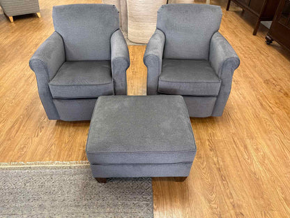 Flexsteel Pair of Charcoal Swivel Chairs w/ Ottoman
