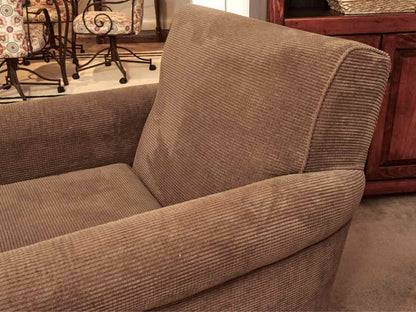 Crate & Barrel Olive Brown Corduroy Upholstered Chair with Matching Ottoman