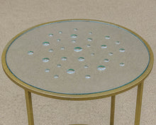Metal Accent Side Table with Water Droplet Design and Glass Mirrored Top