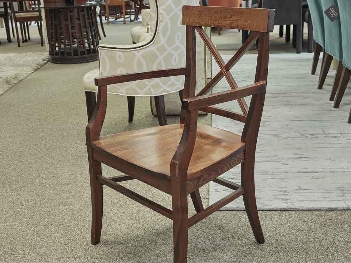 Dark Pine Finish Dining Table & Set of Six Chairs