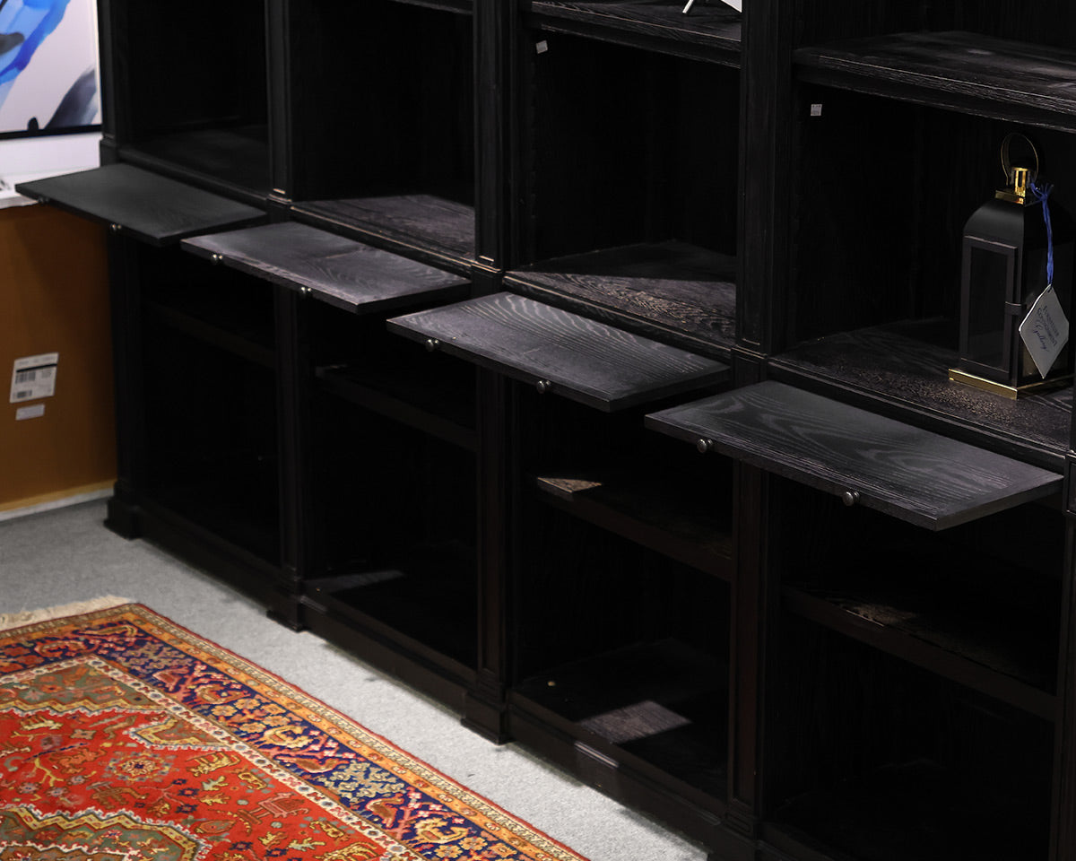 Restoration Hardware Library Bookcase Wall Unit in Black Finish Oak