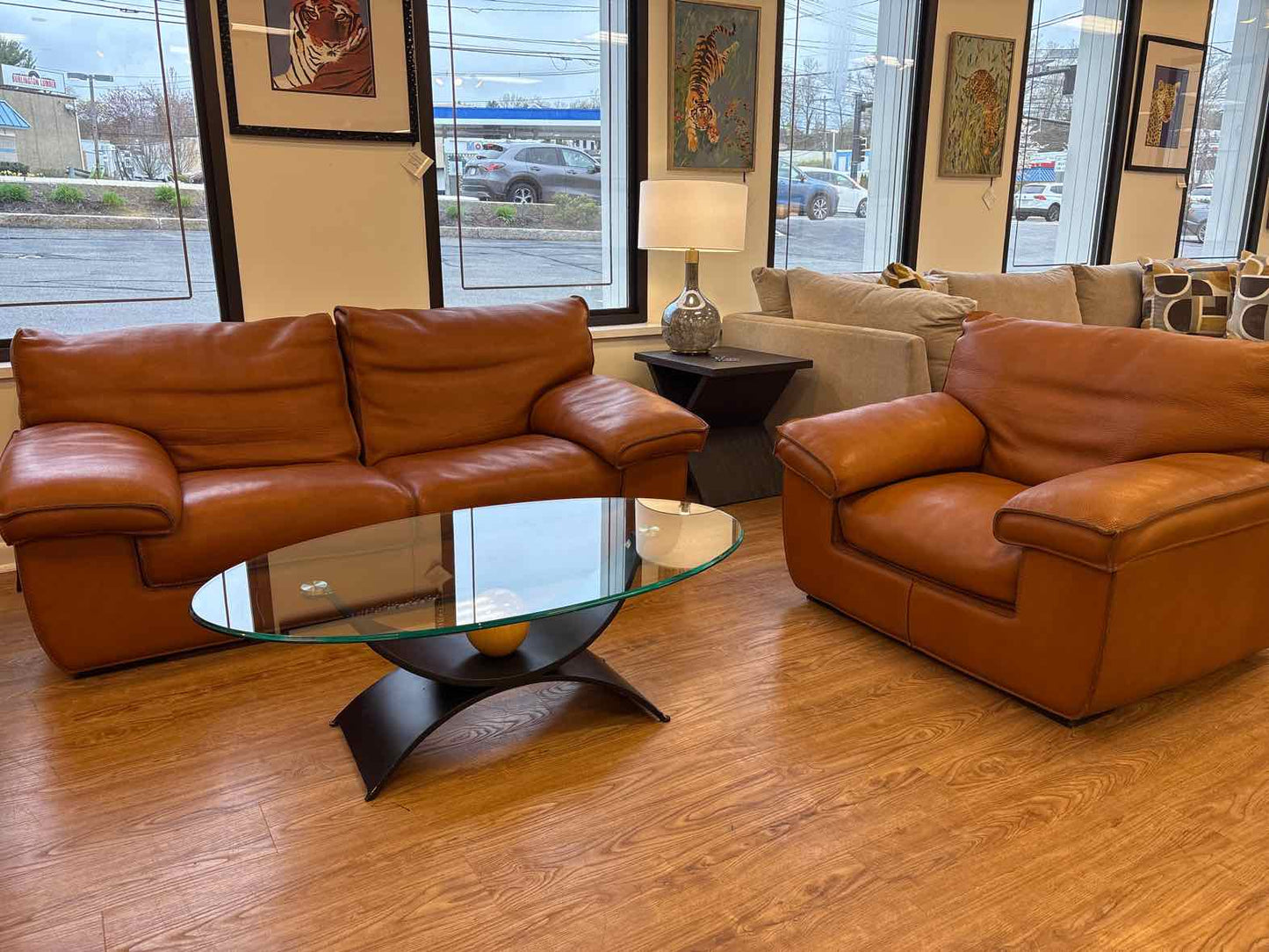 Roche Bobois 'Ascot' Cognac Leather Sofa