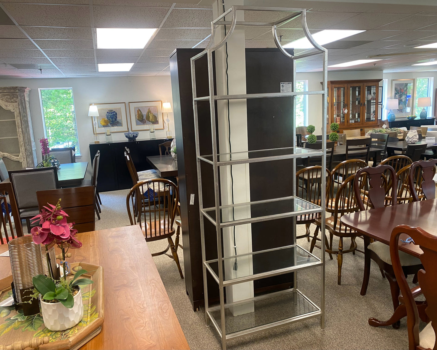 Etagere in Brushed Steel & Glass
