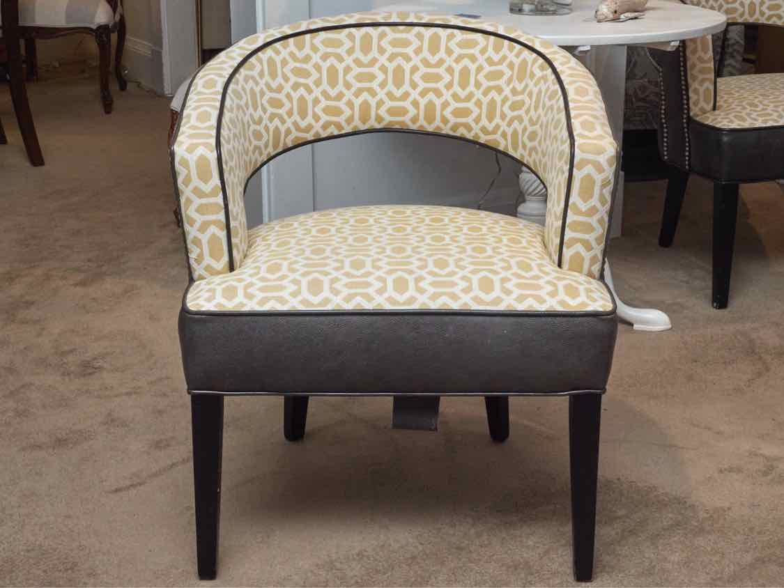 Pair of Crate & Barrel Chairs in Yellow & Ivory Contemporary Upholstery