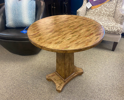 Round Empire Painted Pedestal Lamp Table On Column Pillar In Gold,Green& Brown
