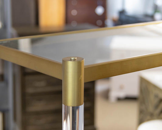 Anthropologie 'Oscarine' Lucite & Brass Finish  Bookcase with 4 Glass Shelves