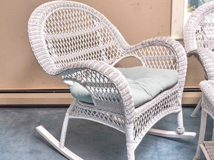 Pier1   Indoor White Wicker  Loveseat,Rocker, Side Chair, 2 Side Tables Set