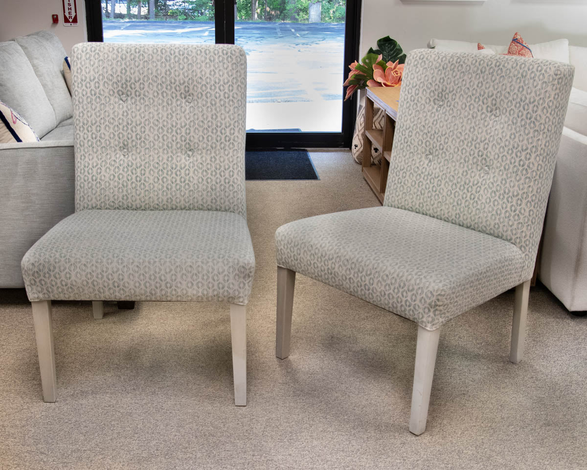 Pair of Ballard Design'Sea Glass' Button Back Upholstered  Dining Chairs