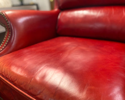 Hancock and Moore Red Leather Bustle Back  Office Chair on Casters