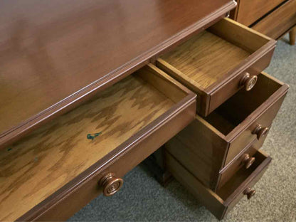 Mahogany 8 Drawer Desk with Wood Knobs