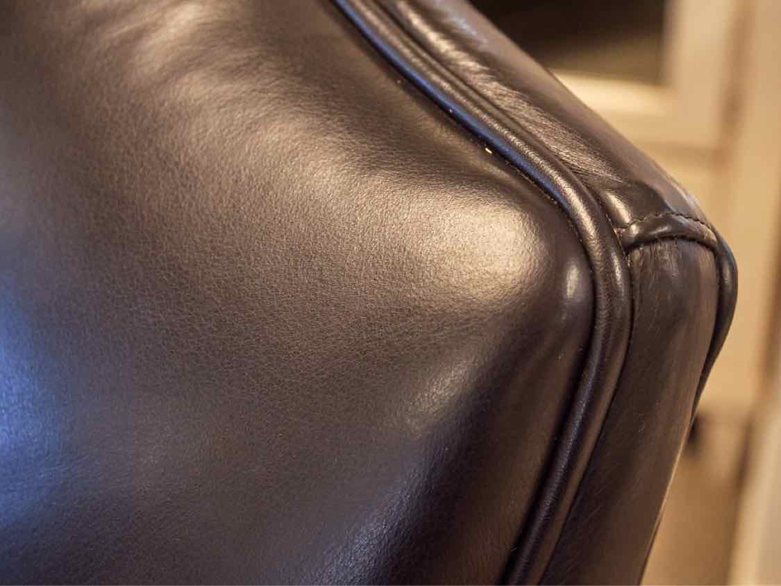 Ethan Allen Black Leather Chair with Sock Arm