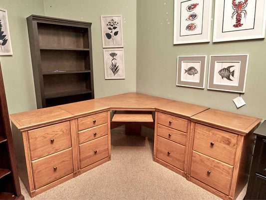 Unfinished Business Oak  Corner Desk with 6 File Drawers