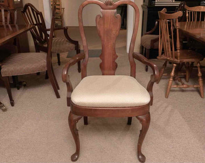 Set Of 6 Cherry Chippendale Style Custom Upholstered Seats Dining Chairs