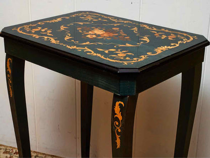 A. Garglulo & Iamuzzi  Green Finish Wood Marguetry Inlaid Music  Box Side Table