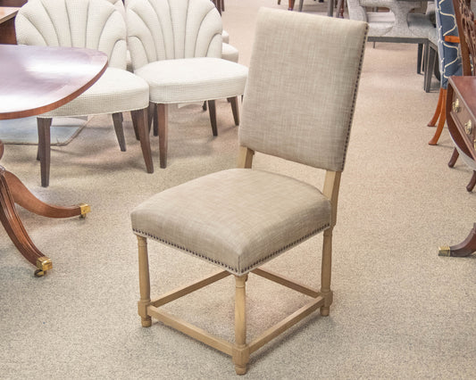 Restoration Hardware Pair Of Upholstered Taupe  Dining Chairs W/ Nailhead Trim