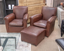 Pair Of  Baker " Coach Legacy" Glove Tanned Mahogany Leather Chairs & Ottoman