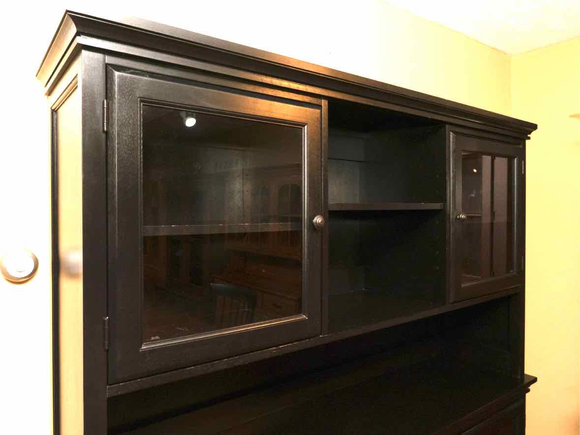 Pottery Barn Black Finish Hutch with 4 Glass Doors