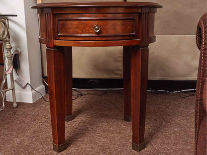 Pair of Mahogany Round with 1 Drawer Side Table with Brass Cap feet