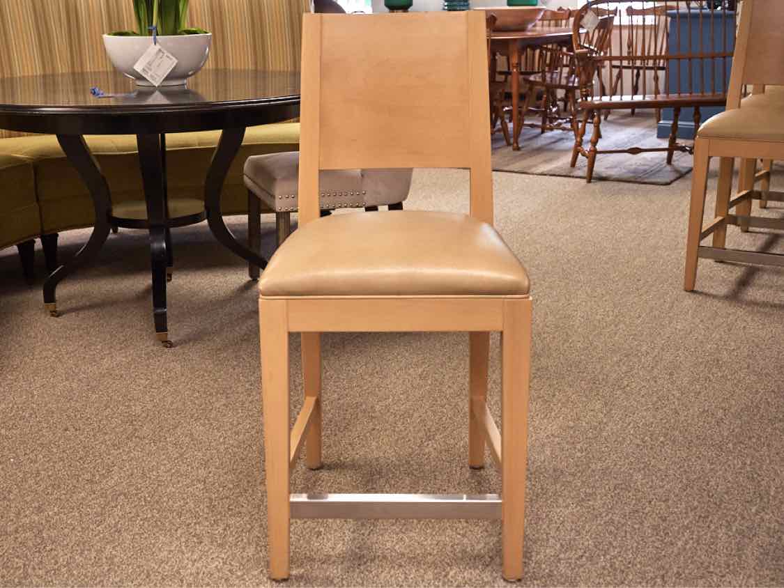 Set of Four Maple Counter Stools W/ Maple Faux Leather Seats